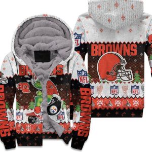 Christmas Cleveland Browns Grinch In Toilet Christmas Knitting Patt Unisex Fleece Hoodie