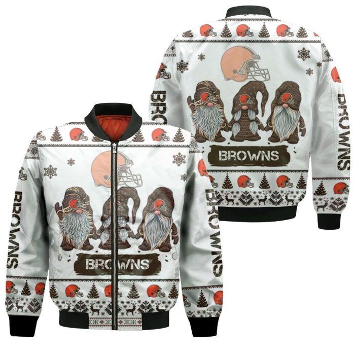 Christmas Gnomes Cleveland Browns Ugly Christmas 3D Bomber Jacket