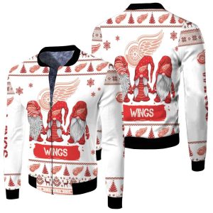 Christmas Gnomes Detroit Red Wings Ugly Christmas 3D Fleece Bomber Jacket