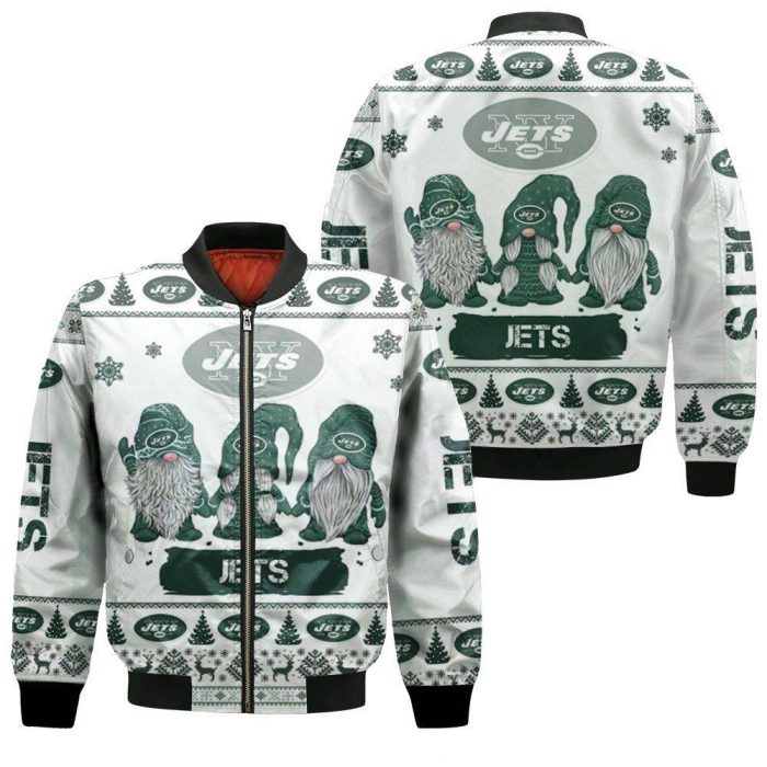 Christmas Gnomes New York Jets Ugly Christmas 3D Bomber Jacket