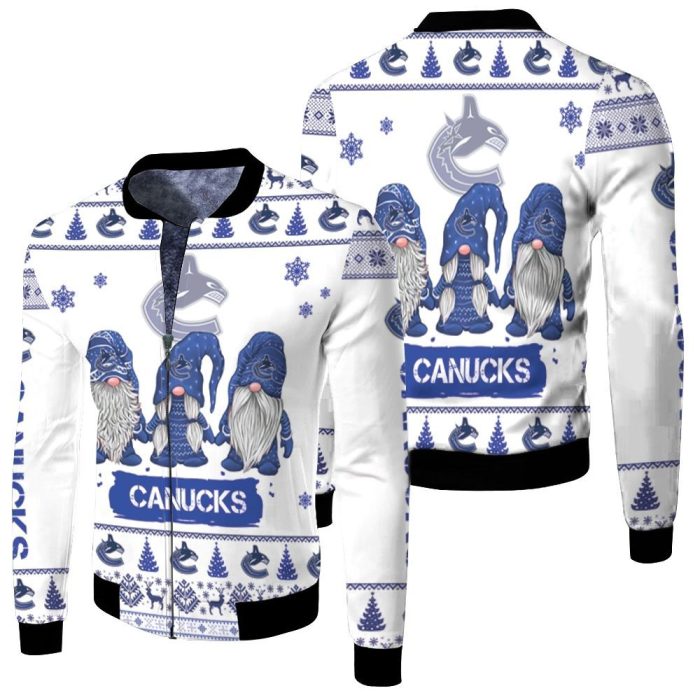 Christmas Gnomes Vancouver Canucks Ugly Christmas 3D Fleece Bomber Jacket