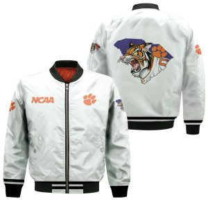 Clemson Tigers Ncaa Classic White With Mascot Logo Gift For Clemson Tigers Fans Bomber Jacket