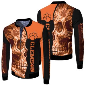 Clemson Tigers Ncaa Skull 3D Fleece Bomber Jacket