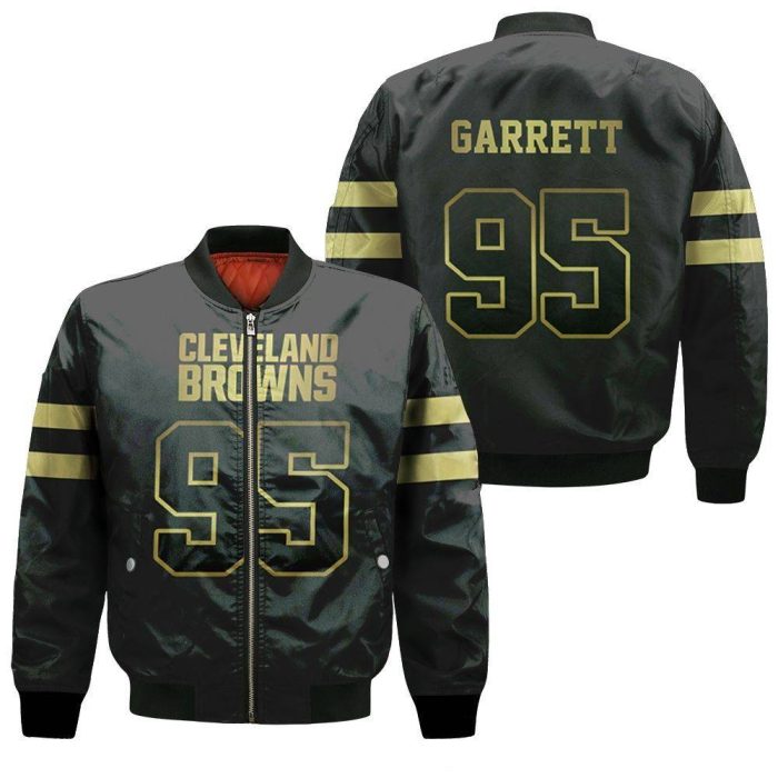 Cleveland Browns 95 Myles Garrett Black Golden Edition Vapor Untouchable Limited Inspired Style Bomber Jacket