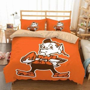 Cleveland Browns Logo With Iconic Colors Bedding Set For Fans - 1 Duvet Cover & 2 Pillow Case