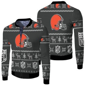 Cleveland Browns Ugly Christmas 3D Fleece Bomber Jacket