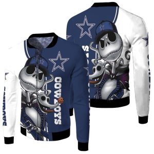 Dallas Cowboys Jack Skellington And Zero Fleece Bomber Jacket
