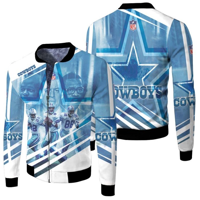 Dallas Cowboys Triplets Emmitt Smith 22 Troy Aikman 8 Michael Irvin 88 3D Fleece Bomber Jacket