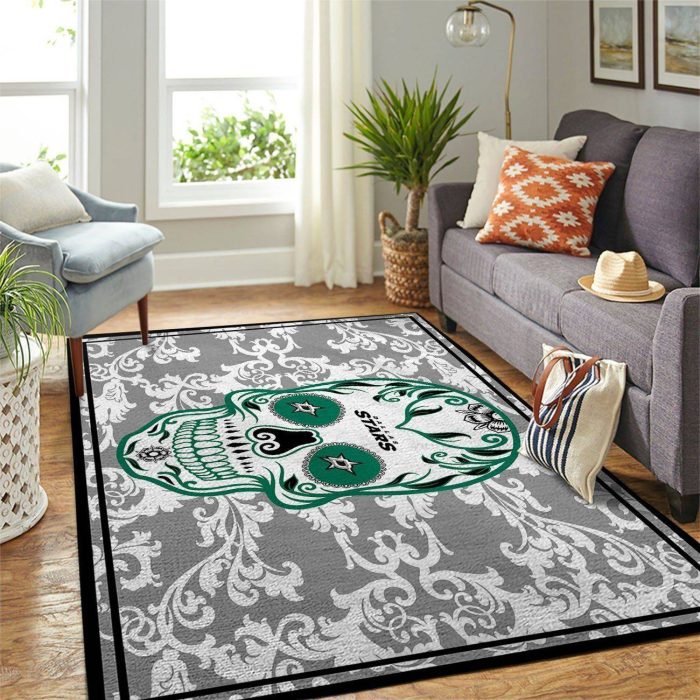 Dallas Stars Nhl Team Logo Skull Flower Style Nice Gift Home Decor Rectangle Area Rug