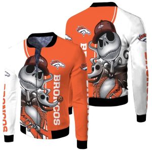 Denver Broncos Jack Skellington And Zero Fleece Bomber Jacket