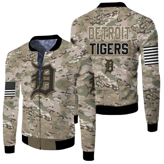 Detroit Tigers Camouflage Veteran 3D Fleece Bomber Jacket