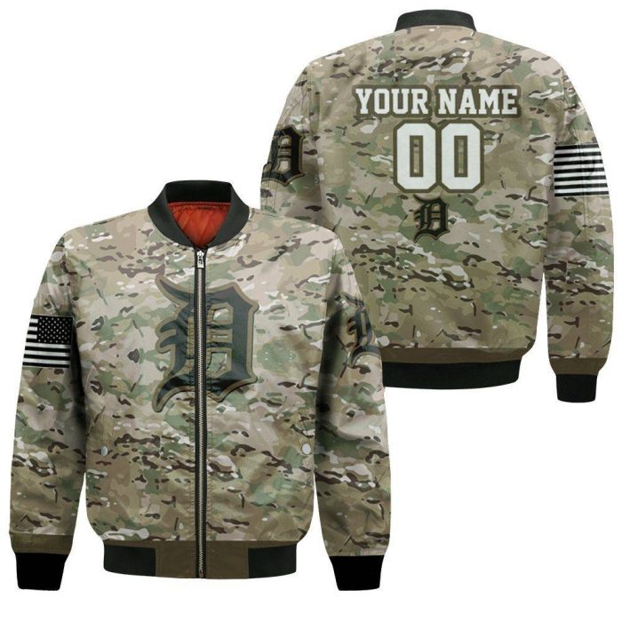 Detroit Tigers Camouflage Veteran 3D Personalized Bomber Jacket