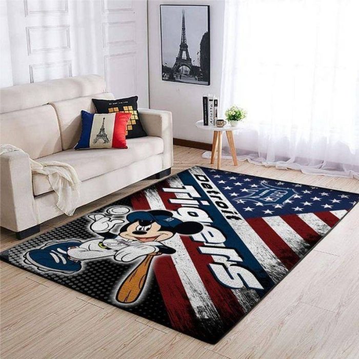 Detroit Tigers MLB Team Logo Mickey Player Disney American Flag Area Rug Living Room And Bed Room Rug