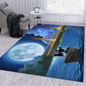Disney Mickey and Minnie Watching Moon on Boat Drifting Area Rug Living Room And Bed Room Rug