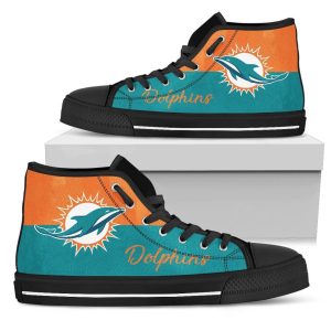 Divided Colours Stunning Logo Miami Dolphins NFL Custom Canvas High Top Shoes