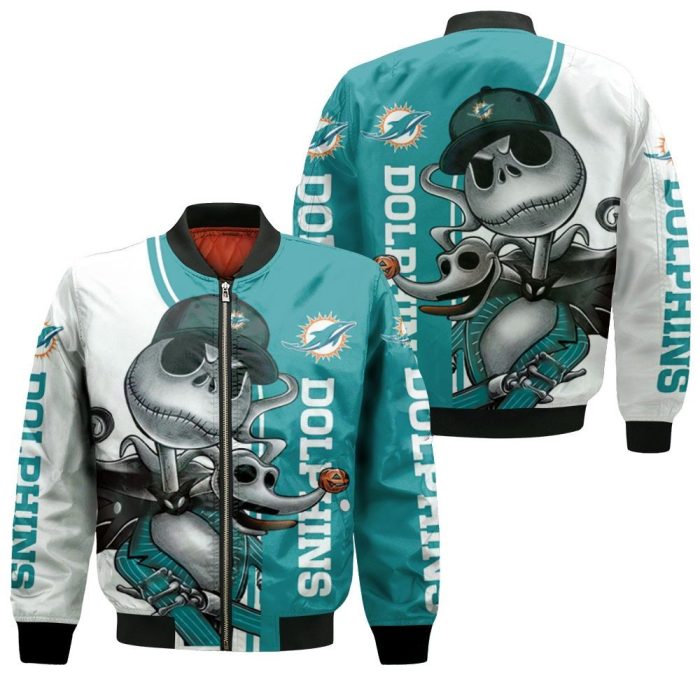 Dolphins Jack Skellington And Zero Bomber Jacket