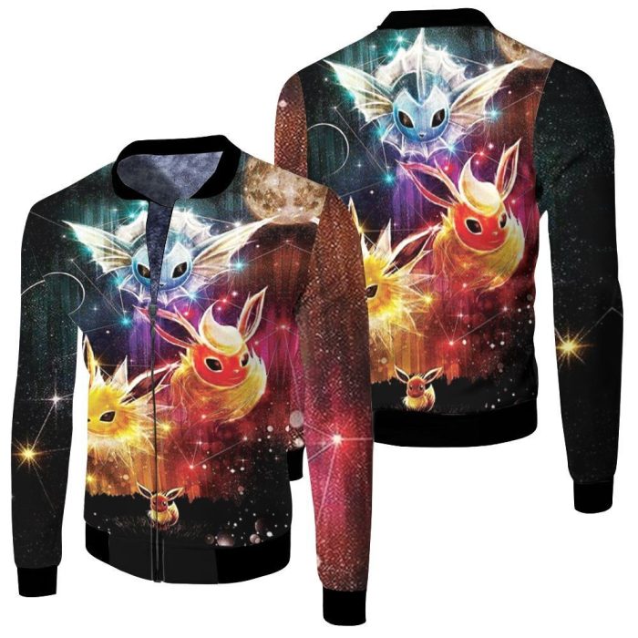 Eevee Jolteon Flareon Vaporeon 3D Fleece Bomber Jacket