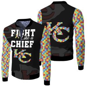 Fight Like A Kansas City Chiefs Autism Support Fleece Bomber Jacket