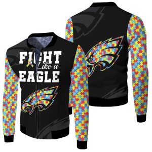 Fight Like A Philadelphia Eagles Autism Support Fleece Bomber Jacket