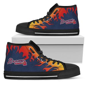 Fire Burning Fierce Strong Logo Atlanta Braves MLB Custom Canvas High Top Shoes
