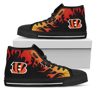 Fire Burning Fierce Strong Logo Cincinnati Bengals NFL Custom Canvas High Top Shoes