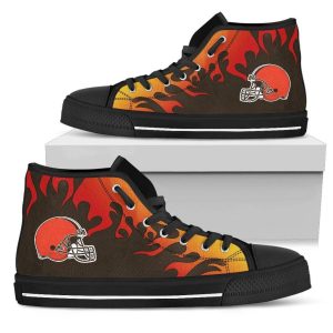 Fire Burning Fierce Strong Logo Cleveland Browns NFL Custom Canvas High Top Shoes