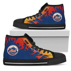 Fire Burning Fierce Strong Logo New York Mets MLB Custom Canvas High Top Shoes