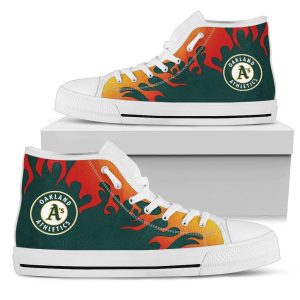 Fire Burning Fierce Strong Logo Oakland Athletics MLB 1 Custom Canvas High Top Shoes