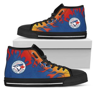 Fire Burning Fierce Strong Logo Toronto Blue Jays MLB Custom Canvas High Top Shoes