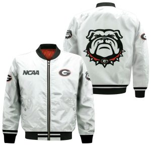 Georgia Bulldogs Ncaa Classic White With Mascot Logo Gift For Georgia Bulldogs Fans Bomber Jacket