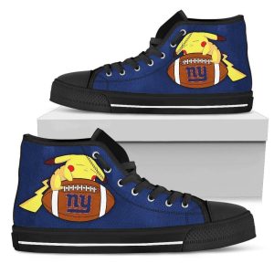 Great Pikachu Laying On Ball New York Giants NFL Custom Canvas High Top Shoes