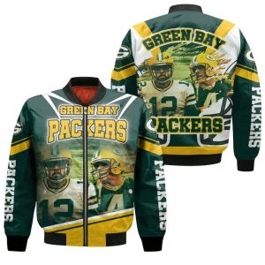 Green Bay Packers Aaron Rodgers 12 And Brett Favre 4 For Fans Bomber Jacket