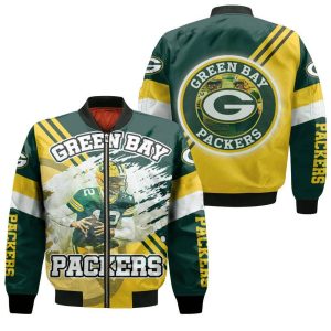 Green Bay Packers Aaron Rodgers 12 Illustrated For Fans Bomber Jacket