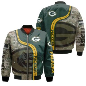 Green Bay Packers Camouflage Pattern American Flag 3D Bomber Jacket