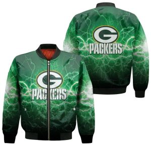 Green Bay Packers Lightning Green 3D Bomber Jacket