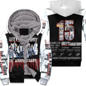 Greys Anatomy 15Th Anniversary 2005 2020 15 Seasons 342 Episodes Cast Signatures 3D T Unisex Fleece Hoodie