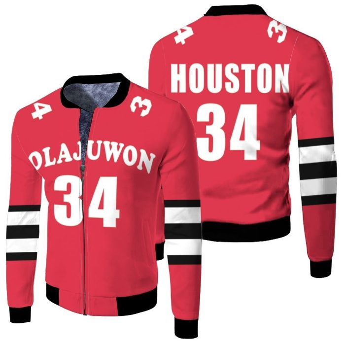 Hakeem Olajuwon Houston Rockets 1993-94 Hardwood Classics Red Fleece Bomber Jacket