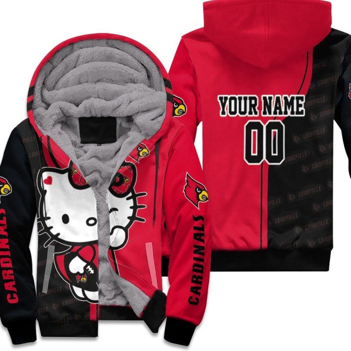 Hello Kitty Hug Louisville Cardinals Logo 3D Personalized Unisex Fleece Hoodie