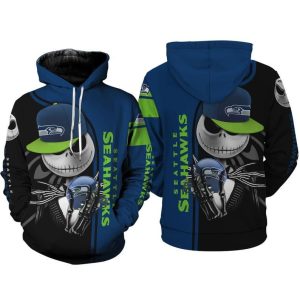 Jack Skellington Seattle Seahawks 24 Gift For Fan 3D T Shirt Sweater Zip Hoodie Bomber Jacket
