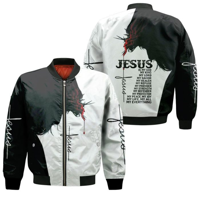 Jesus Is My God King Lord Savior My All Everything Silhouette For Christian 3D Bomber Jacket