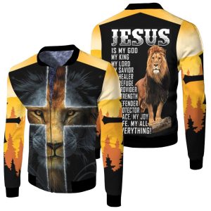 Jesus Is My God King Lord Savior My Everything Lion 3D Fleece Bomber Jacket