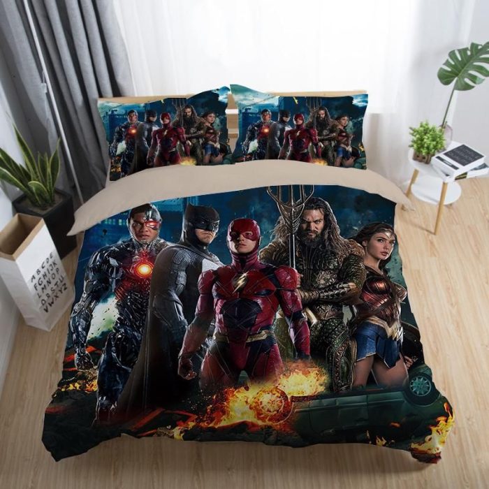 Justice League Wonder Woman Superman Batman The Flash Aquaman #4 Duvet Cover Pillowcase Bedding Set Home Decor