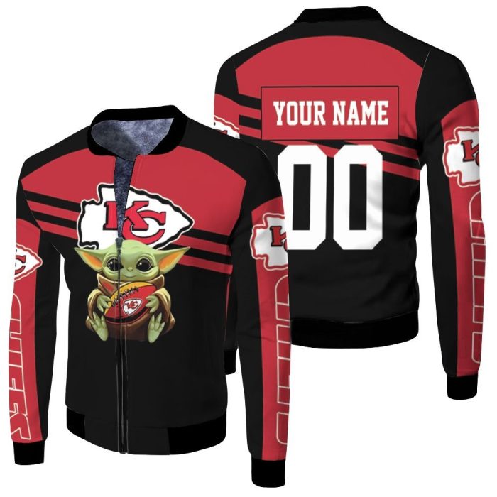 Kansas City Chiefs Baby Yoda Hug Chiefs Ball Logo 2D Personalized Fleece Bomber Jacket