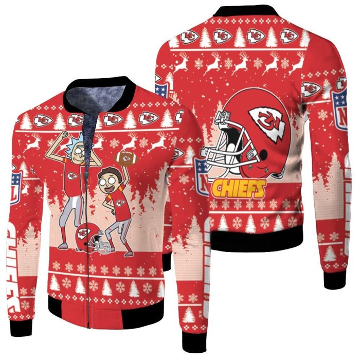 Kansas City Chiefs NFL 2020 Season Rick & Morty Dancing Knitting 3D Fleece Bomber Jacket