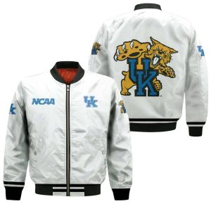 Kentucky Wildcats Ncaa Classic White With Mascot Logo Gift For Kentucky Wildcats Fans Bomber Jacket