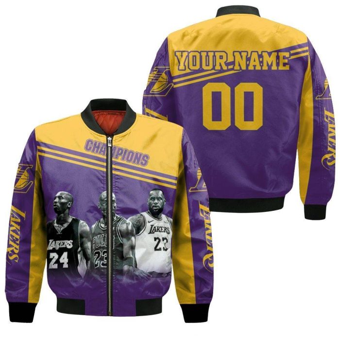 Kobe Bryant Michael J Lebron James Los Angeles Lakers Champion 3D Personalized Bomber Jacket