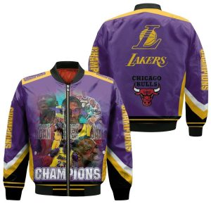 Kobe Bryant Michael J Lebron James Los Angeles Lakers Chicago Bulls Champions 3D Printed Bomber Jacket