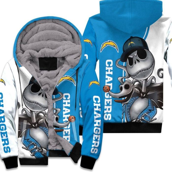 Los Angeles Chargers Jack Skellington And Zero Unisex Fleece Hoodie