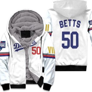 Los Angeles Dodgers Betts 50 2020 Championship Golden Edition White Inspired Style Unisex Fleece Hoodie