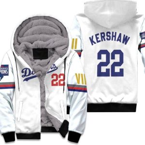 Los Angeles Dodgers Kershaw 22 2020 Championship Golden Edition White Inspired Style Unisex Fleece Hoodie